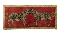 Full view of 2000s Persian Gabbeh rug from Iran / Persia, 207 × 95 cm in Red tones