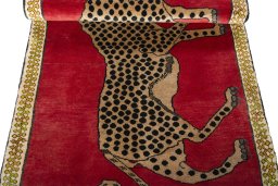 Full view of 2000s Persian Gabbeh rug from Iran / Persia, 207 × 95 cm in Red tones