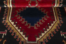 Full view of 2000s Persian Gabbeh rug from Iran / Persia, 196 × 117 cm in Red tones