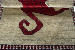 Close-up detail of 2000s Persian Gabbeh rug from Iran / Persia showing Wool weave