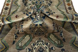 Corner detail of 2000s Persian Gabbeh rug showing border pattern and Wool pile