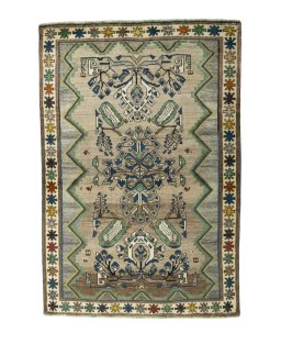 Full view of 2000s Persian Gabbeh rug from Iran / Persia, 198 × 134 cm in Gray tones