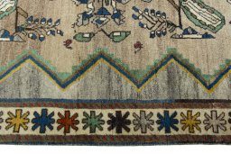 Close-up detail of 2000s Persian Gabbeh rug from Iran / Persia showing Wool weave