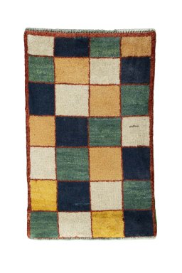 Full view of 2000s Persian Gabbeh rug from Iran / Persia, 81 × 50 cm in Multi Color tones