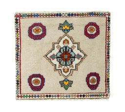 Full view of 2000s Persian Gabbeh rug from Iran / Persia, 54 × 61 cm in Red tones