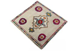Corner detail of 2000s Persian Gabbeh rug showing border pattern and Wool pile