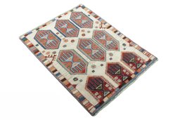 Close-up detail of 2000s Persian Gabbeh rug from Iran / Persia showing Wool weave