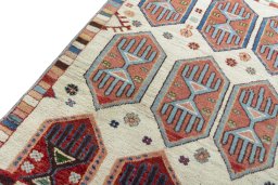 Backside of handmade 2000s Persian Gabbeh rug showing knot structure and weave density