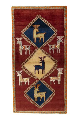 Full view of 2000s Persian Gabbeh rug from Iran / Persia, 193 × 100 cm in Red tones