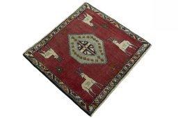 Close-up detail of 2000s Persian Gabbeh rug from Iran / Persia showing Wool weave