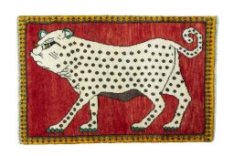 Full view of 2000s Persian Gabbeh rug from Iran / Persia, 94 × 62 cm in Multi Color tones