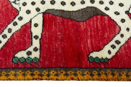 Close-up detail of 2000s Persian Gabbeh rug from Iran / Persia showing Wool weave