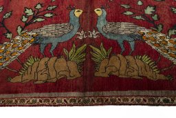 Close-up detail of 2000s Persian Gabbeh rug from Iran / Persia showing Wool weave