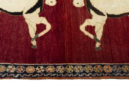 Close-up detail of 2000s Persian Gabbeh rug from Iran / Persia showing Wool weave
