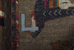 Close-up detail of 2000s Persian Gabbeh rug from Iran / Persia showing Wool weave
