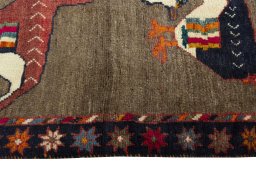 Close-up detail of 2000s Persian Gabbeh rug from Iran / Persia showing Wool weave