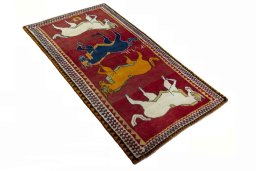 Close-up detail of 2000s Persian Gabbeh rug from Iran / Persia showing Wool weave