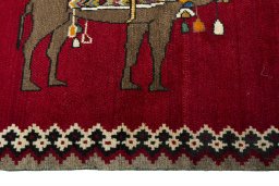 Close-up detail of 2000s Persian Gabbeh rug from Iran / Persia showing Wool weave