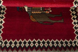Full view of 2000s Persian Gabbeh rug from Iran / Persia, 120 × 85 cm in Red tones