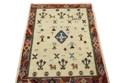 Surface texture of New Persian Gabbeh rug with natural Wool and intricate pattern