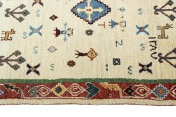 Close-up detail of New Persian Gabbeh rug from Iran / Persia showing Wool weave