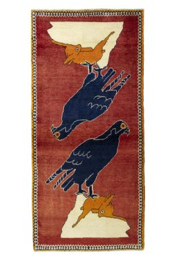 Full view of 2000s Persian Gabbeh rug from Iran / Persia, 180 × 85 cm in Red tones