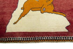 Central medallion detail of 2000s Persian Gabbeh rug from Iran / Persia