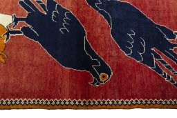Close-up detail of 2000s Persian Gabbeh rug from Iran / Persia showing Wool weave
