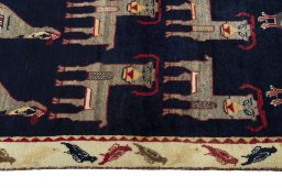 Close-up detail of 2000s Persian Gabbeh rug from Iran / Persia showing Wool weave