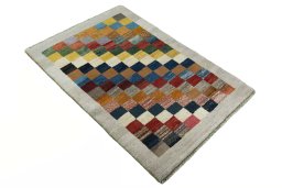 Close-up detail of 2000s Persian Gabbeh rug from Iran / Persia showing Wool weave