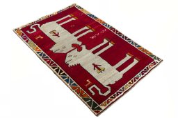 Close-up detail of 2000s Persian Gabbeh rug from Iran / Persia showing Wool weave