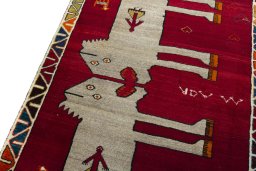 Backside of handmade 2000s Persian Gabbeh rug showing knot structure and weave density