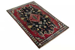 Close-up detail of 2000s Persian Gabbeh rug from Iran / Persia showing Wool weave