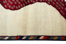 Close-up detail of 2000s Persian Gabbeh rug from Iran / Persia showing Wool weave