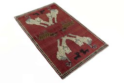 Close-up detail of 2000s Persian Gabbeh rug from Iran / Persia showing Wool weave