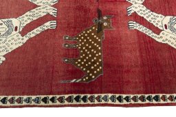 Close-up detail of 2000s Persian Gabbeh rug from Iran / Persia showing Wool weave
