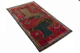 Close-up detail of 2000s Persian Gabbeh rug from Iran / Persia showing Wool weave