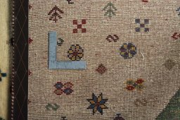Close-up detail of 2000s Persian Gabbeh rug from Iran / Persia showing Wool weave