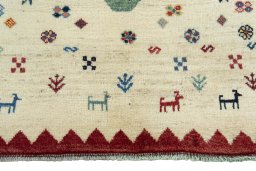 Central medallion detail of 2000s Persian Gabbeh rug from Iran / Persia