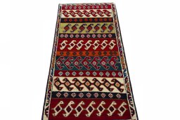 Surface texture of 2000s Persian Gabbeh rug with natural Wool and intricate pattern