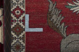 Close-up detail of 2000s Persian Gabbeh rug from Iran / Persia showing Wool weave