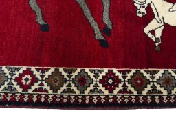 Close-up detail of 2000s Persian Gabbeh rug from Iran / Persia showing Wool weave