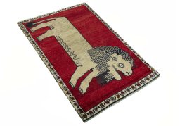 Close-up detail of 2000s Persian Gabbeh rug from Iran / Persia showing Wool weave