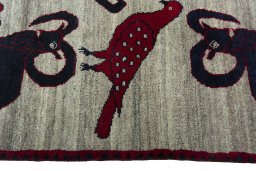 Close-up detail of 2000s Persian Gabbeh rug from Iran / Persia showing Wool weave