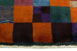 Close-up detail of 2000s Persian Gabbeh rug from Iran / Persia showing Wool weave