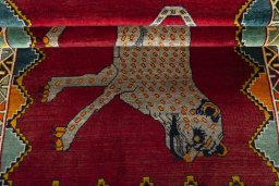 Full view of 2000s Persian Gabbeh rug from Iran / Persia, 184 × 114 cm in Red tones