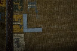 Close-up detail of New Persian Gabbeh rug from Iran / Persia showing Wool weave