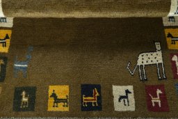 Full view of New Persian Gabbeh rug from Iran / Persia, 128 × 82 cm in Green tones