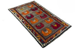 Close-up detail of 2000s Persian Gabbeh rug from Iran / Persia showing Wool weave