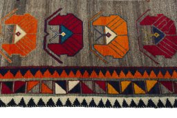 Close-up detail of 2000s Persian Gabbeh rug from Iran / Persia showing Wool weave